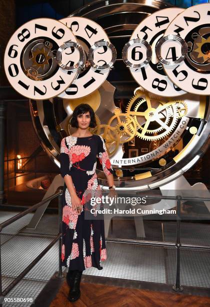 Tuba Buyukustun visits the IWC booth during the Maison's launch of its Jubilee Collection at the Salon International de la Haute Horlogerie on...