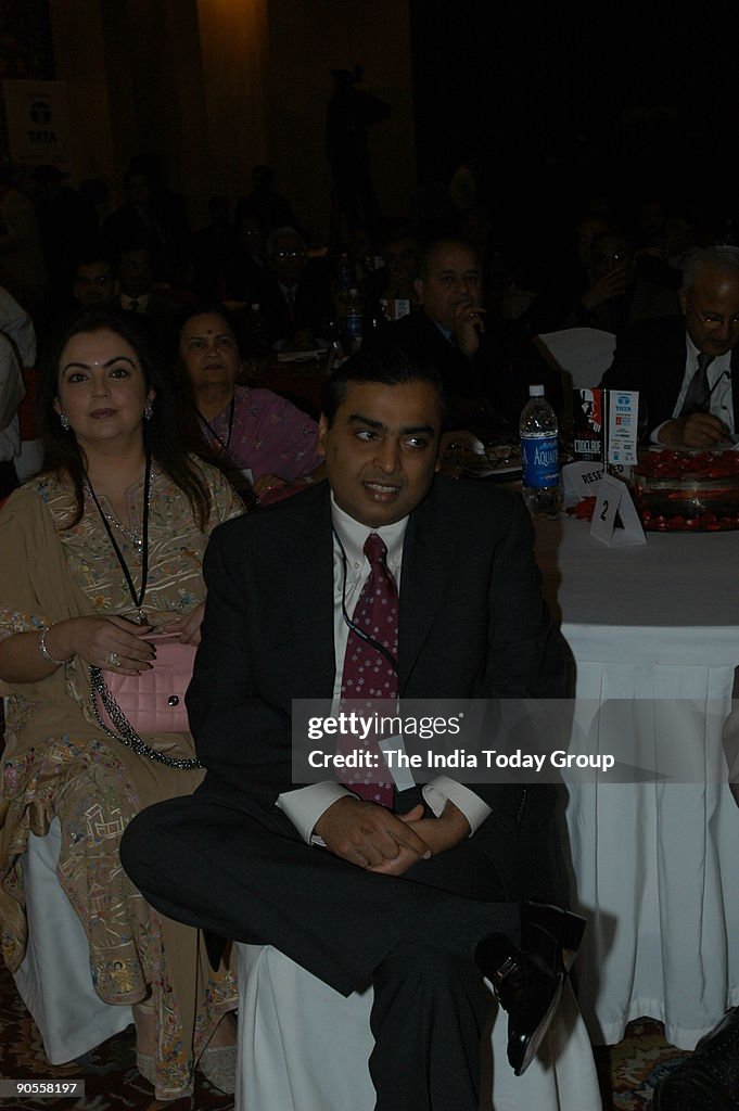 Nita Ambani with her husband Mukesh Ambani, Chairman and Managing Director of Reliance Industries Limited at the India Today Conclave held at Taj Palace Hotel in New Delhi, India