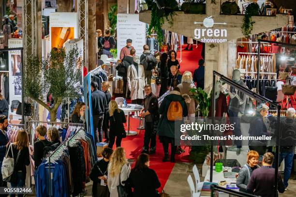 General view of the Greenshowroom & Ethical Fashion Show Berlin at Kraftwerk Mitte on January 16, 2018 in Berlin, Germany.