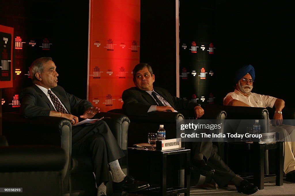 Nripendra Mishra, Chairman of TRAI with Kishore Chaukar, Managing Director of Tata Industries Ltd and Prithipal Singh, former Chairman-cum-Managing Director of BSNL at Infrastructure Summit organized by India Today in New Delhi, India on Tuesday, April 11