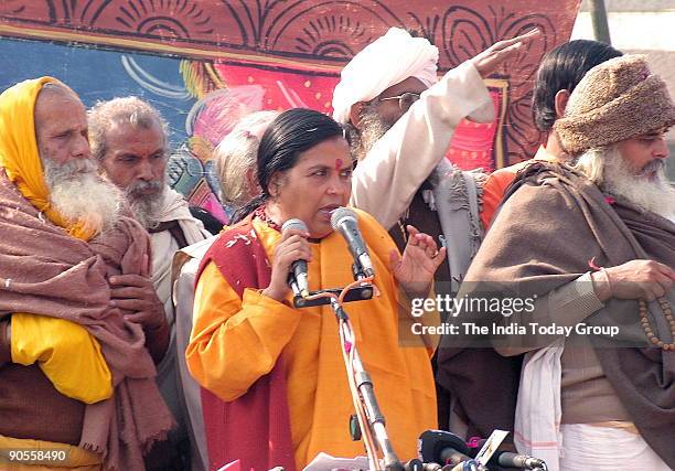 Uma Bharti, former Chief Minister and expelled Bharatiya Janata Party leader addressing the Rally in Ayodhya, India.