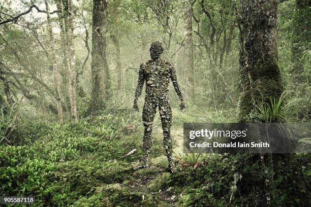 man covered with rocks in forest - woodland camo stock pictures, royalty-free photos & images