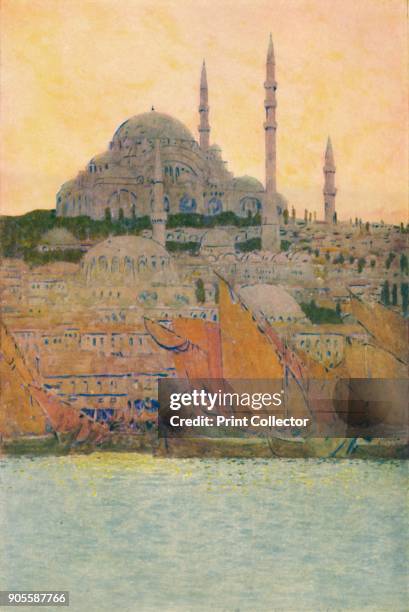 'The Mosque of Suleiman at Constantinople', 1913. From The Near East, by Robert Hitchens. [Hodder and Stoughton, London, 1913]. Artist Jules Guerin.