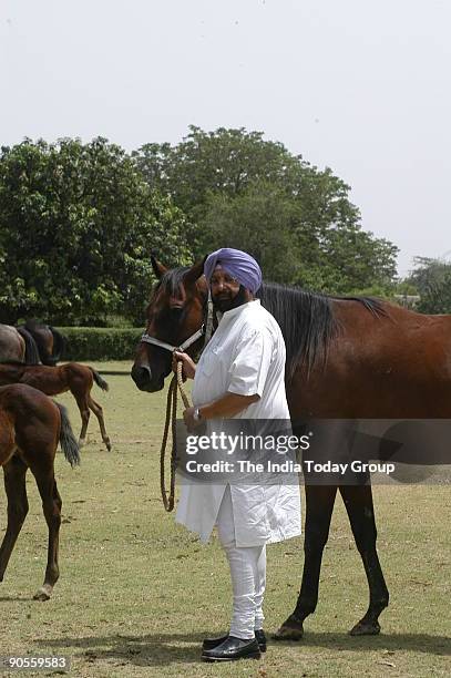 Amarinder Singh, Chief Minister of Punjab and a Scion of the Patiala Royal Family photographed at his New Moti Bagh residential Palace with the...