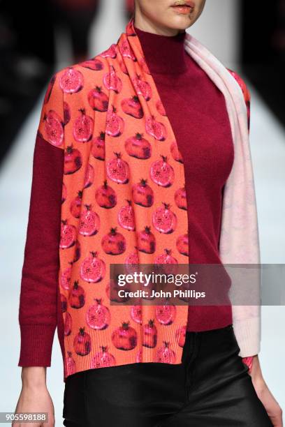 Model, fashion detail, walks the runway at the Cashmere Victim show during the MBFW Berlin January 2018 at ewerk on January 16, 2018 in Berlin,...