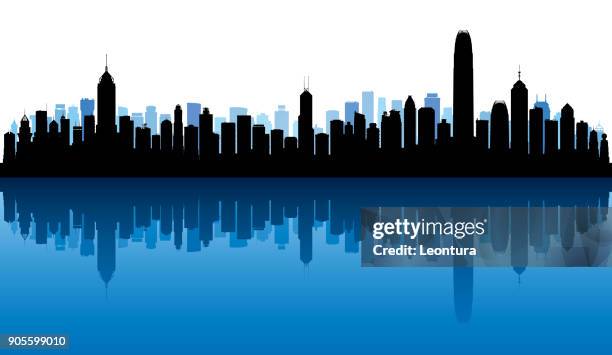 ilustraciones, imágenes clip art, dibujos animados e iconos de stock de hong kong skyline (todos los edificios son completa y móvil) - hong kong