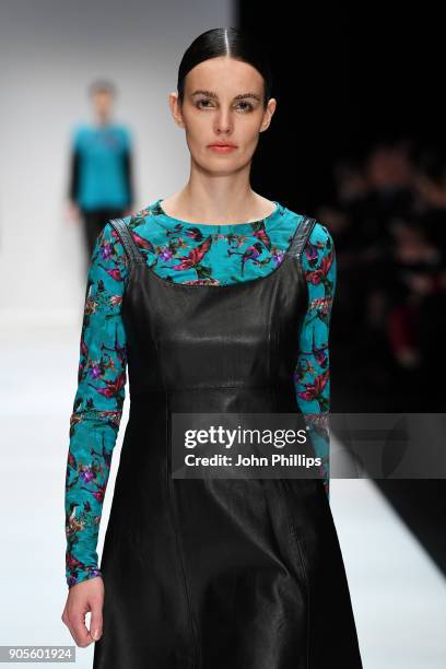 Model walks the runway at the Cashmere Victim show during the MBFW Berlin January 2018 at ewerk on January 16, 2018 in Berlin, Germany.