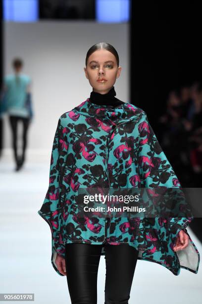 Model walks the runway at the Cashmere Victim show during the MBFW Berlin January 2018 at ewerk on January 16, 2018 in Berlin, Germany.