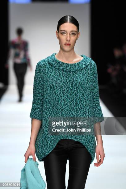 Model walks the runway at the Cashmere Victim show during the MBFW Berlin January 2018 at ewerk on January 16, 2018 in Berlin, Germany.