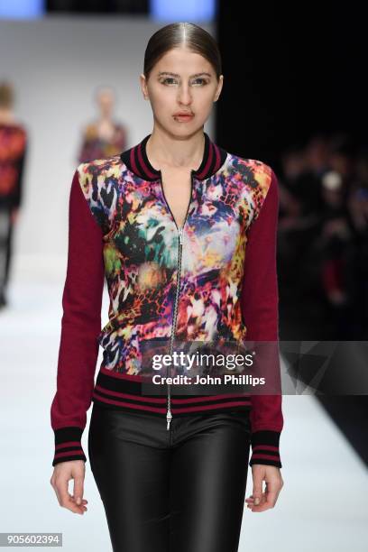 Model walks the runway at the Cashmere Victim show during the MBFW Berlin January 2018 at ewerk on January 16, 2018 in Berlin, Germany.