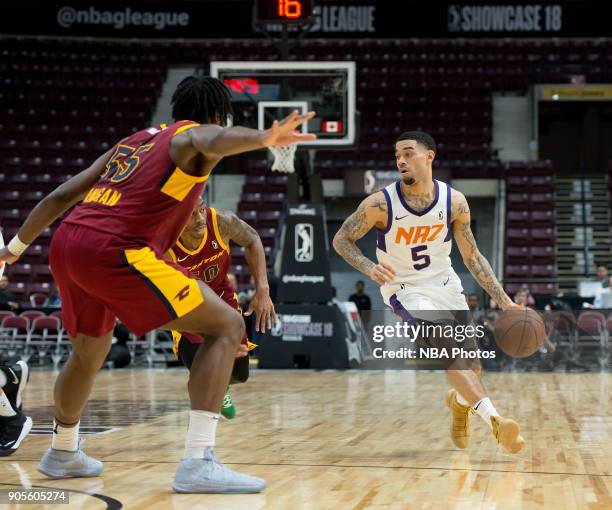 Josh Gray of the Northern Arizona Suns drives to the basket against the Canton Charge during the NBA G-League Showcase on January 12, 2018 at the...