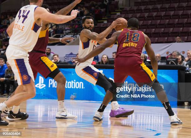 Xavier Silas of the Northern Arizona Suns looks to pass the ball against the Canton Charge during the NBA G-League Showcase on January 12, 2018 at...