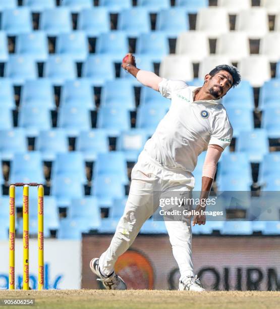 Jasprit Bumrah of India during day 4 of the 2nd Sunfoil Test match between South Africa and India at SuperSport Park on January 16, 2018 in Pretoria,...