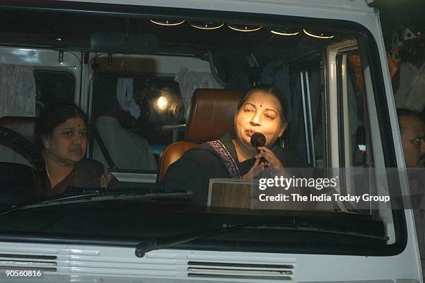 Jayalalithaa, Chief Minister of Tamil Nadu Campaigning in Cuddalore area during assembly election, Tamil Nadu, India