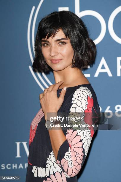 Tuba Buyukustun is seen at IWC Schaffhausen at SIHH 2018 on January 16, 2018 in Geneva, Switzerland.