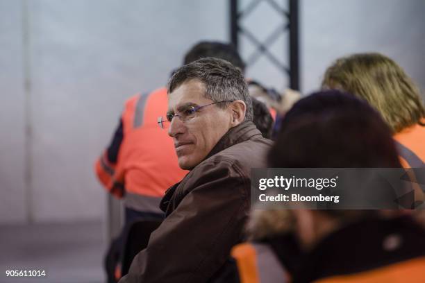 Jerome Stubler, chairman of construction at Vinci SA, looks on during a press conference inside the Paris Metro subway railway line 12 Grand Paris...