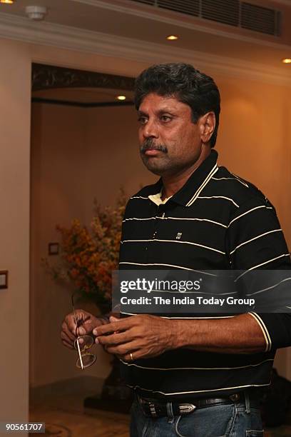 Former Indian cricket captain , Kapil Dev at Crowne Plaza hotel during a press meet of an NGO Khushi , for the musical night they are going to...