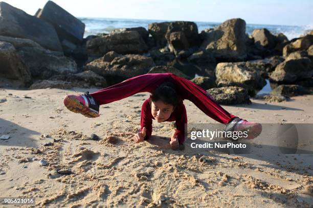 Palestinian girl Areej Ayoub, 10 years, hopes to break the Guinness world records with his bizarre feats of contortion, demonstrates acrobatics...