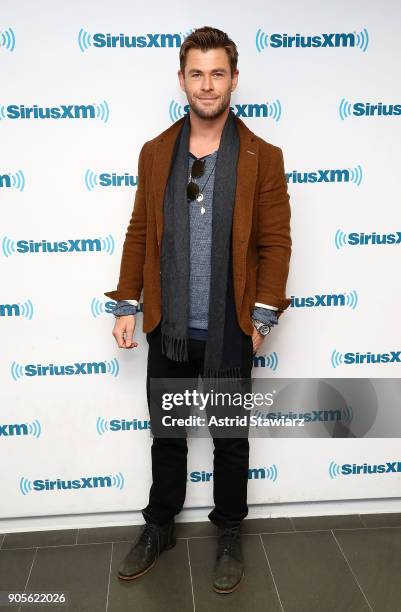 Actor Chris Hemsworth visits the SiriusXM studios on January 16, 2018 in New York City.