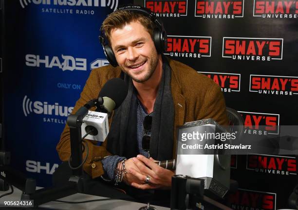 Actor Chris Hemsworth visits 'Sway in the Morning' hosted by SiriusXM's Sway Calloway on Eminem's Shade 45 channel at the SiriusXM studios on January...