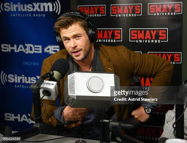 Actor Chris Hemsworth visits 'Sway in the Morning' hosted by SiriusXM's Sway Calloway on Eminem's Shade 45 channel at the SiriusXM studios on January...