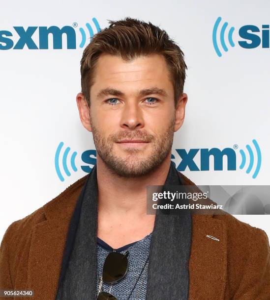 Actor Chris Hemsworth visits the SiriusXM studios on January 16, 2018 in New York City.