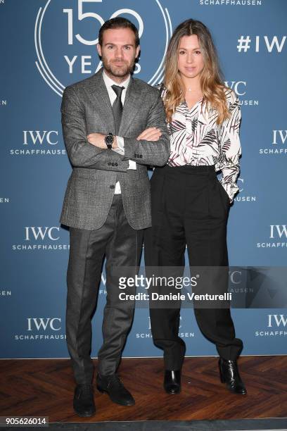 Juan Mata and Evelina Kamph are seen at IWC Schaffhausen at SIHH 2018 on January 16, 2018 in Geneva, Switzerland.