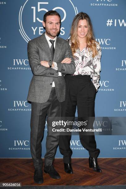 Juan Mata and Evelina Kamph are seen at IWC Schaffhausen at SIHH 2018 on January 16, 2018 in Geneva, Switzerland.