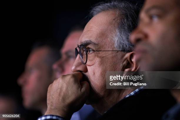 Sergio Marchionne, CEO of Fiat Chrysler Automobiles, watches the debut of the new 2019 Jeep Cherokee at the 2018 North American International Auto...