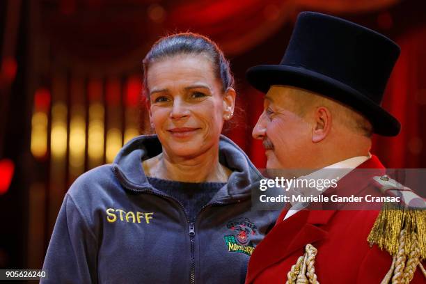 Princesse Stephanie of Monaco and Petit Gougou attend the 42nd International Circus Festival In Monte-Carlo : Photocall on January 16, 2018 in...