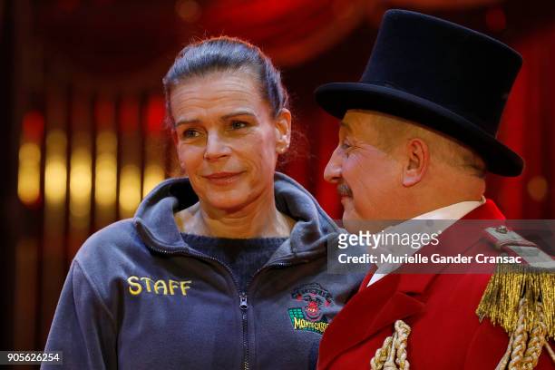 Princesse Stephanie of Monaco and Petit Gougou attend the 42nd International Circus Festival In Monte-Carlo : Photocall on January 16, 2018 in...