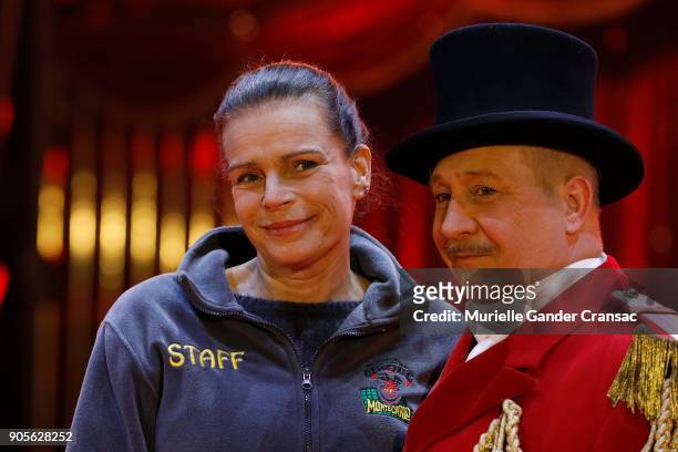 Princesse Stephanie of Monaco and Petit Gougou attend the 42nd International Circus Festival In Monte-Carlo : Photocall on January 16, 2018 in...