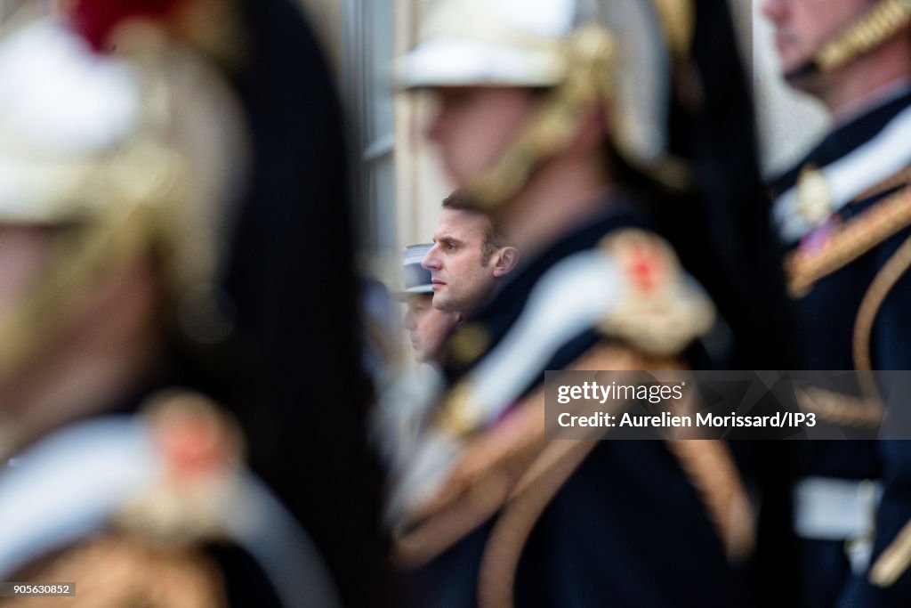 French President Emmanuel Macron Receives Sebastian Kurz, Austria's Chancellor At ELysee Palace In Paris