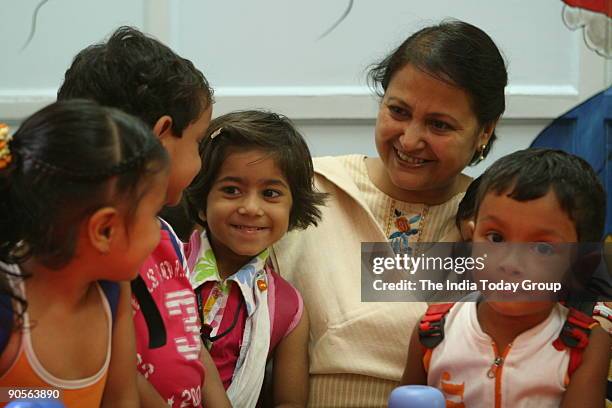 Mrs Devi Singh Roy, Principal, Shishu vihar with school children.
