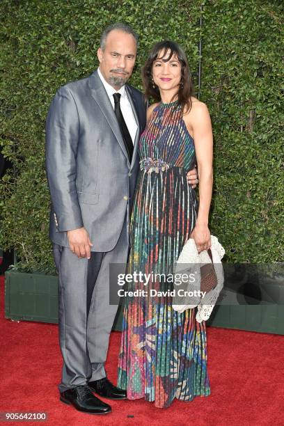 Roger Guenveur Smith and LeTania Kirkland attends the 49th NAACP Image Awards - Arrivals at Pasadena Civic Auditorium on January 15, 2018 in...