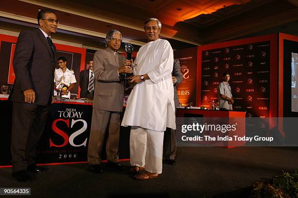 Naveen Patnaik, Chief Minister of Orissa Receiving the award from APJ Abdul Kalam, President of India and Aroon Purie- Editor-in Chief India Today at...