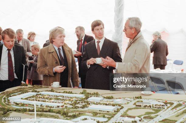 Local Government and Inner Cities Minister Michael Portillo unveils a plaque to mark the opening of the Teesside Park Interchange, with him is Ron...