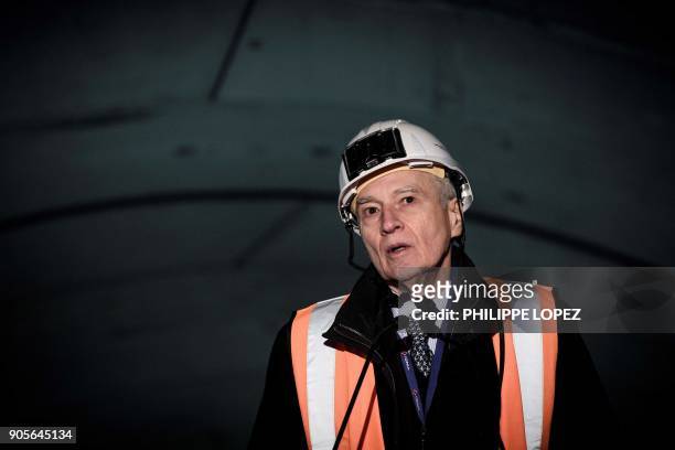 Of French construction group Vinci, Xavier Huillard, delivers a speech during a press conference for the company's new year best wishes in...