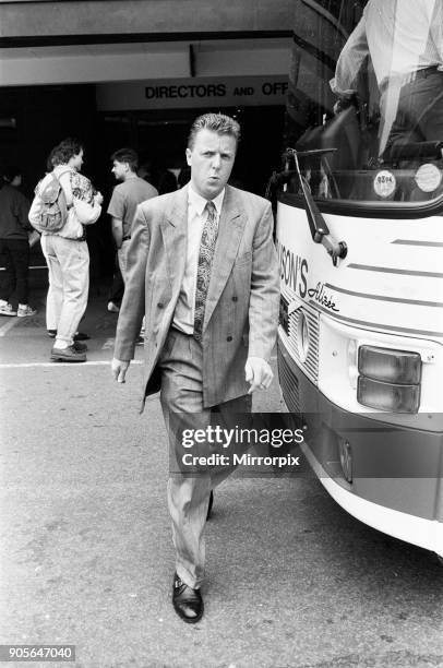 Liverpool football player Steve Nicol boards the team coach for their away match at Oldham Athletic 5th May 1993.