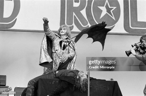 The London Rock and Roll Show at Wembley Stadium, London. Screaming Lord Sutch performing. 5th August 1972.