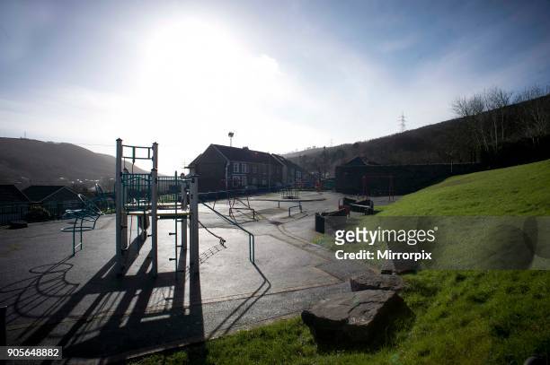 Aberfan, South Wales, February 2016: Picture shows Gv looking towards the memorial garden on the site of the Pantglas Junior School in the village of...