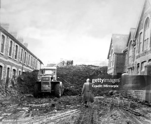 Aberfan Disaster - 21st October 1966 Picture shows the mud in Moy Road Houses on the left, Pantglas Junior School on the right Both are no longer...