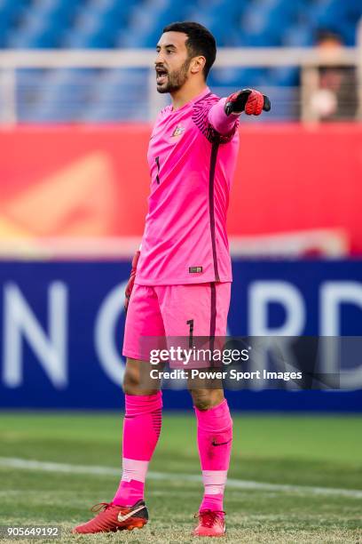 Goalkeeper Paul Izzo of Australia gestures during the AFC U23 Championship China 2018 Group D match between Vietnam and Australia at Kunshan Sports...