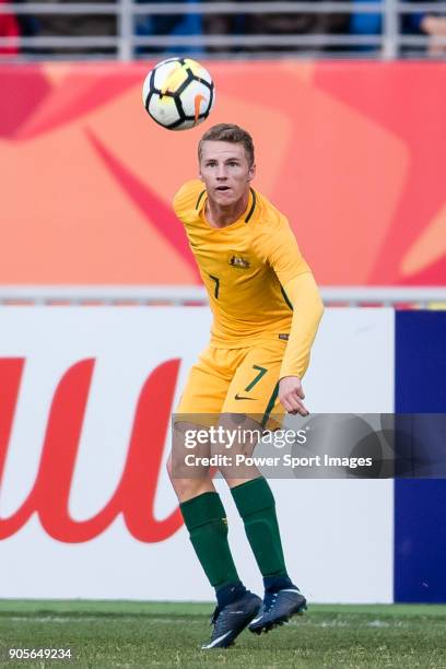 Trent Buhagiar of Australia in action during the AFC U23 Championship China 2018 Group D match between Vietnam and Australia at Kunshan Sports Center...