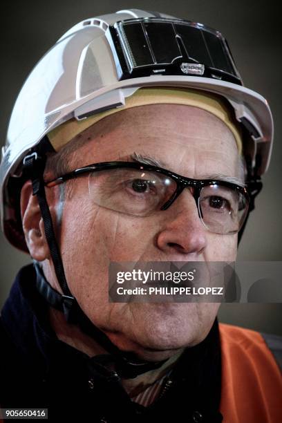 Of French construction group Vinci, Xavier Huillard, looks on during a press conference for the company's new year best wishes in Aubervilliers, on...