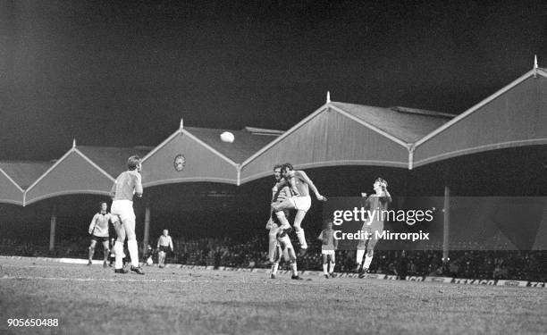 Wolves 4-1 Lokomotive Leipzig, UEFA Cup 2nd leg, match at Molineux Stadium, Wednesday 7th November 1973. Match drawn 4-4 on aggregate. Loko Leipzig...