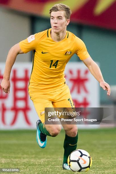 Riley McGree of Australia in action during the AFC U23 Championship China 2018 Group D match between Vietnam and Australia at Kunshan Sports Center...