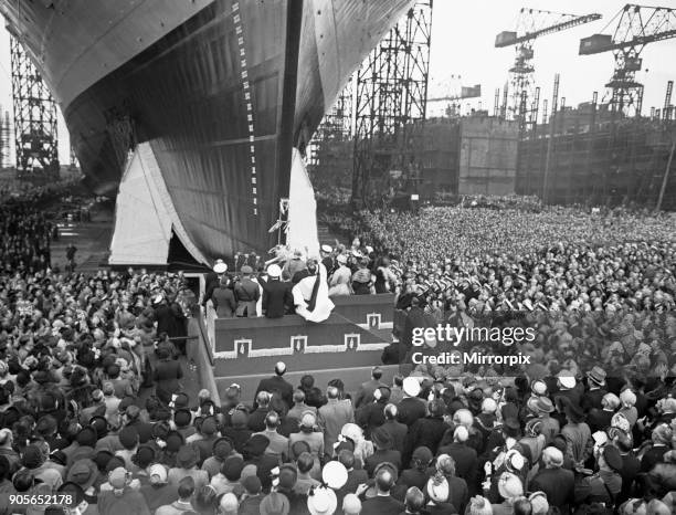 Ark Royal is launched at Cammell Laird shipyard, Birkenhead, Merseyside, 3rd May 1950.