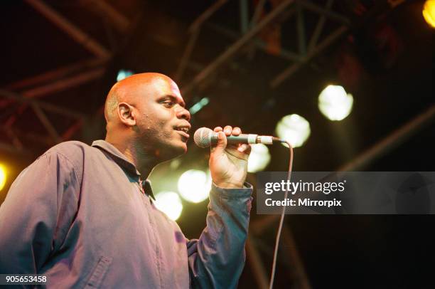 Cardiff's Big Weekend Summer Festival, Cardiff, Wales, 8th August 1998. Martin 'Sugar' Merchant of the band Audioweb.