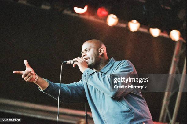 Cardiff's Big Weekend Summer Festival, Cardiff, Wales, 8th August 1998. Martin 'Sugar' Merchant of the band Audioweb.